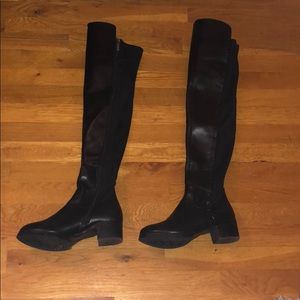 Over the knee black leather boots